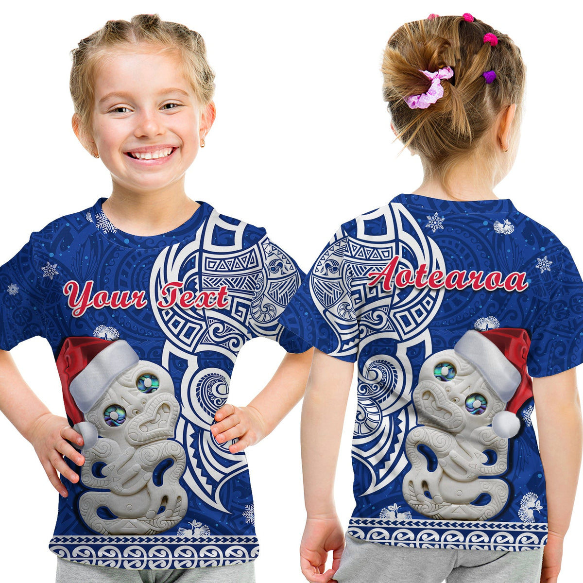 (Custom Personalised) New Zealand Christmas T Shirt KID Hei Tiki Blue Pohutukawa Meri Kirihimete LT14 Youth XL Size14 - Polynesian Pride