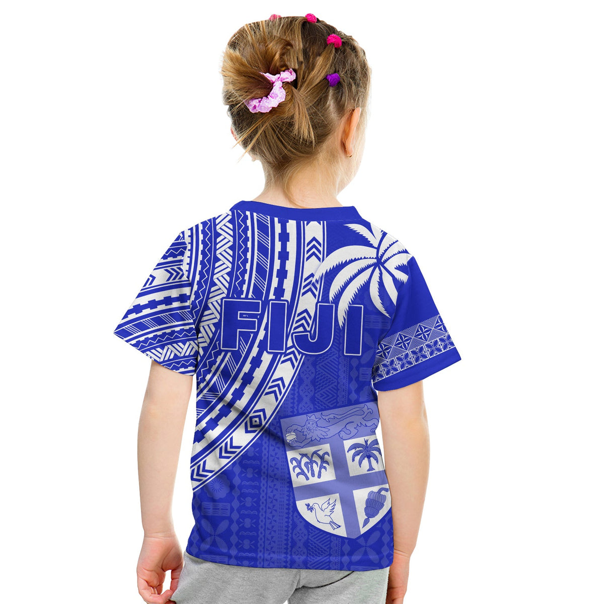 Fiji Rugby Sevens T Shirt KID Fijian 7s Tapa Polynesian Blue Ver.02 LT13 - Polynesian Pride