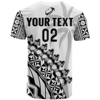 (Custom Text and Number) Fiji Rugby T Shirt Fijian Cibi Dance Tapa Pattern White LT14 - Polynesian Pride