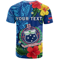 Custom Samoa T Shirt Coat of Arms Mix Tropical Flowers LT14 - Polynesian Pride