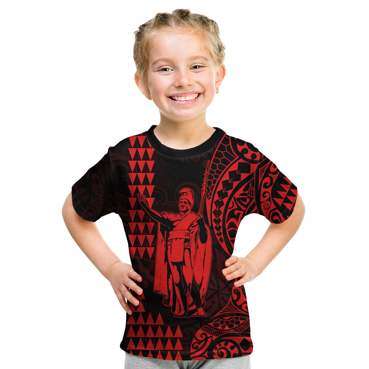 Hawaii Day Kakau T Shirt KID Proud To Be Hawaiian Red King Kamehameha and Kanaka Maoli LT13 Youth XL Size14 - Polynesian Pride