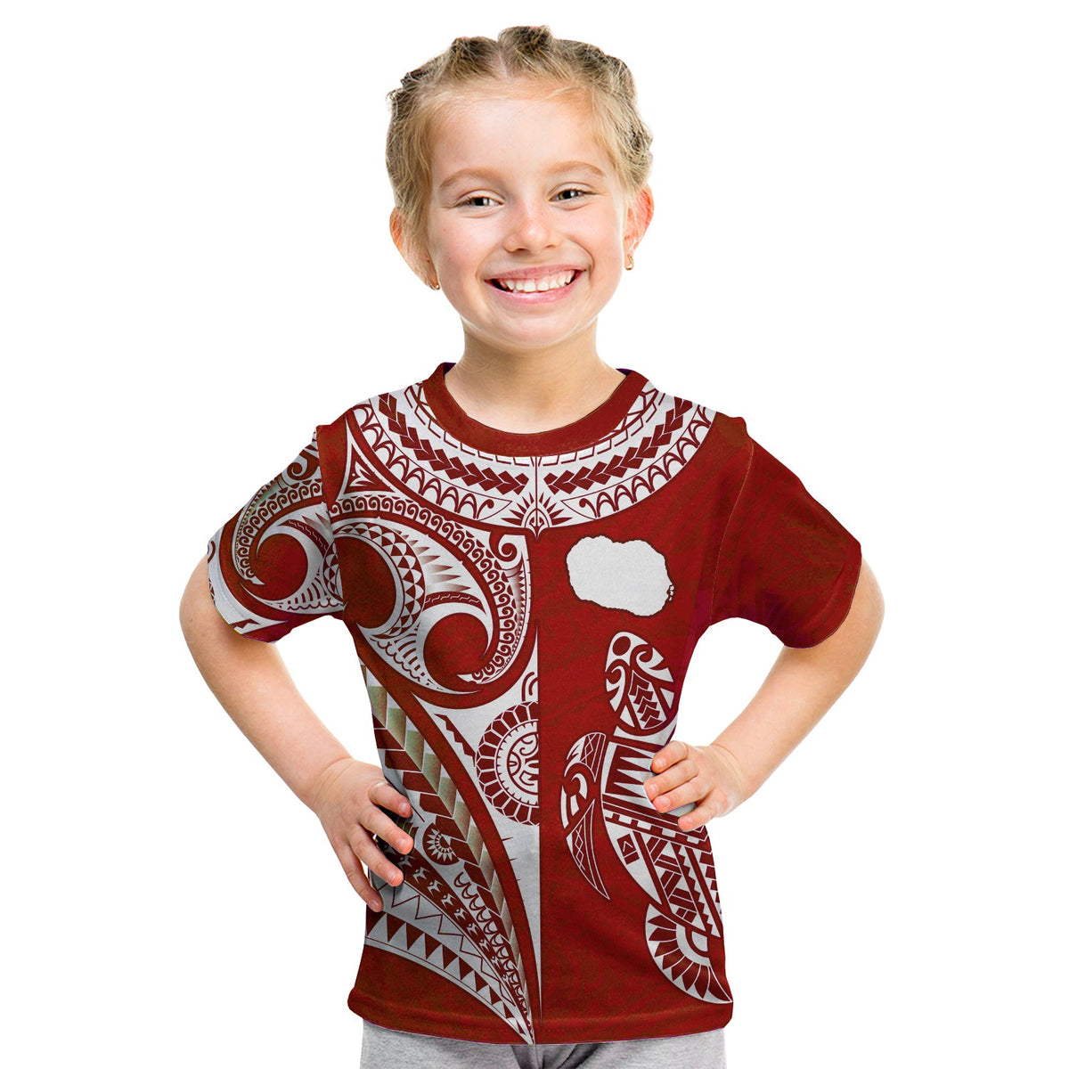 (Custom Text and Number) Rarotonga Cook Islands T Shirt Turtle and Map Style Red LT13 - Polynesian Pride