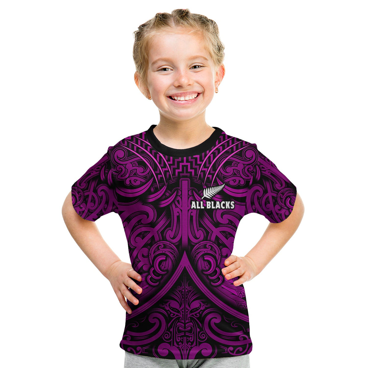 New Zealand Silver Fern Rugby T Shirt All Black Purple NZ Maori Pattern LT13 - Polynesian Pride