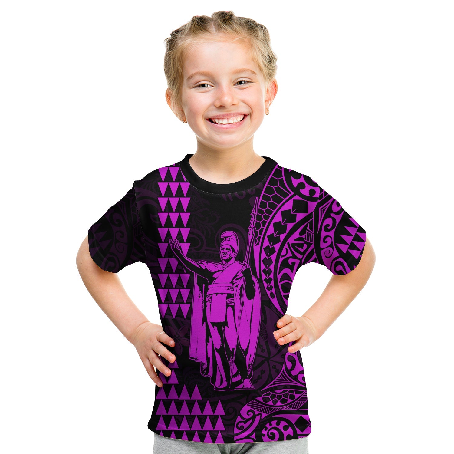 Hawaii Day Kakau T Shirt KID Proud To Be Hawaiian Purple King Kamehameha and Kanaka Maoli LT13 - Polynesian Pride