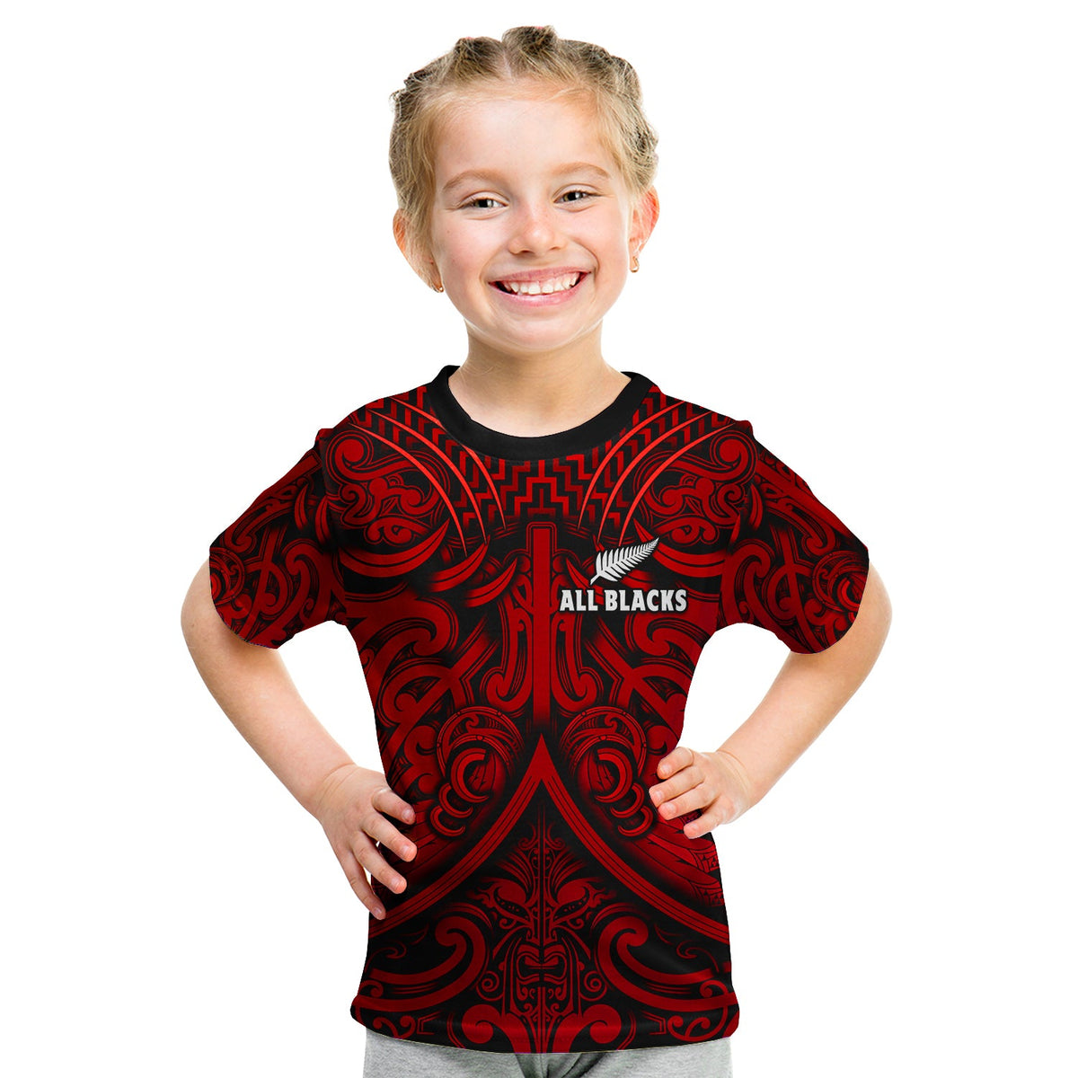 (Custom Text and Number) New Zealand Silver Fern Rugby T Shirt All Black Red NZ Maori Pattern LT13 - Polynesian Pride