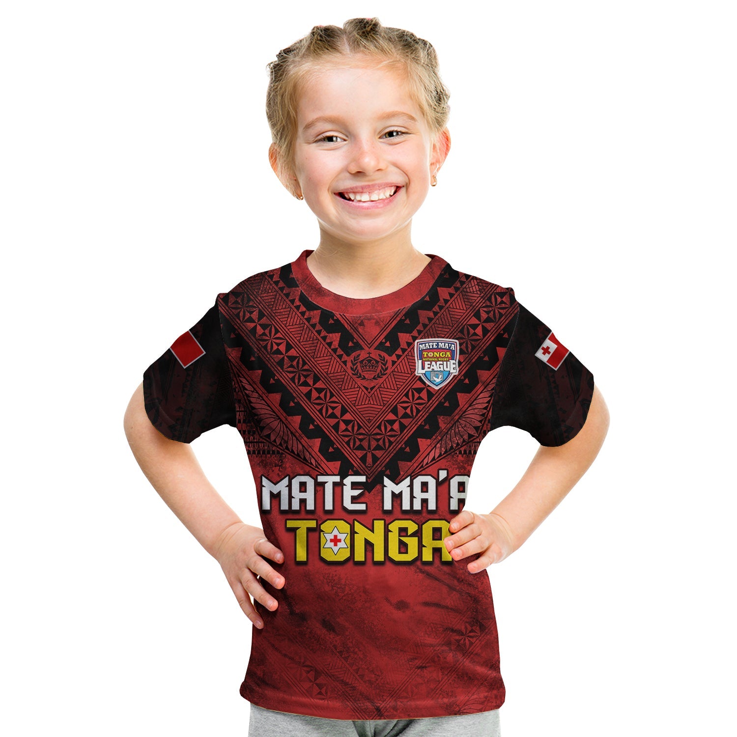 Tonga Rugby MMT T Shirt KID Ngatu Mate Maa Tonga Grunge LT13 - Polynesian Pride