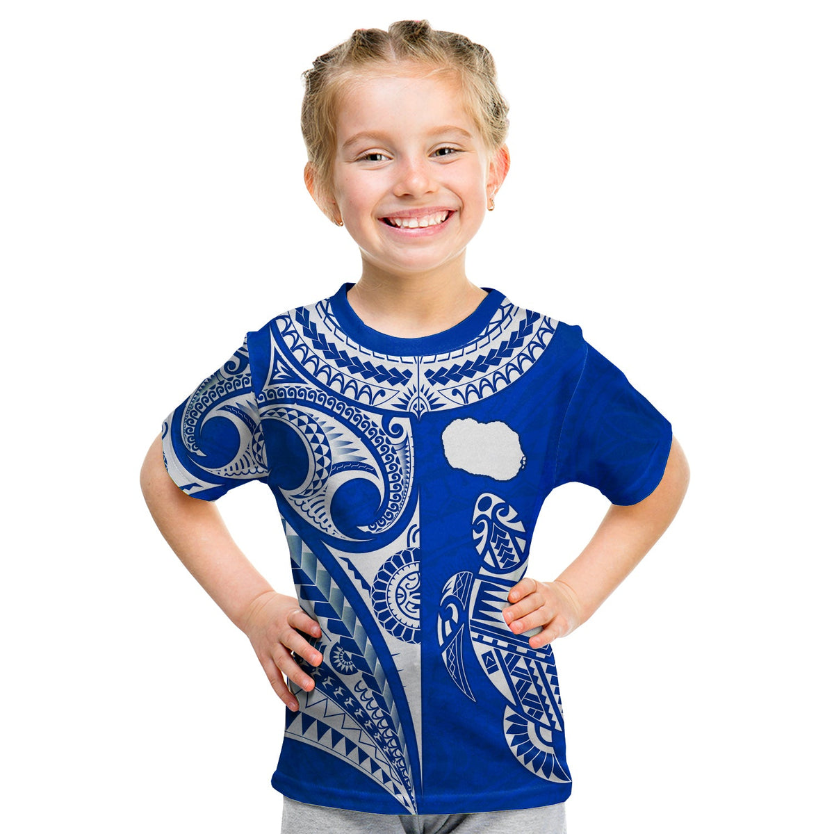 Rarotonga Cook Islands T Shirt Turtle and Map Style Blue LT13 - Polynesian Pride