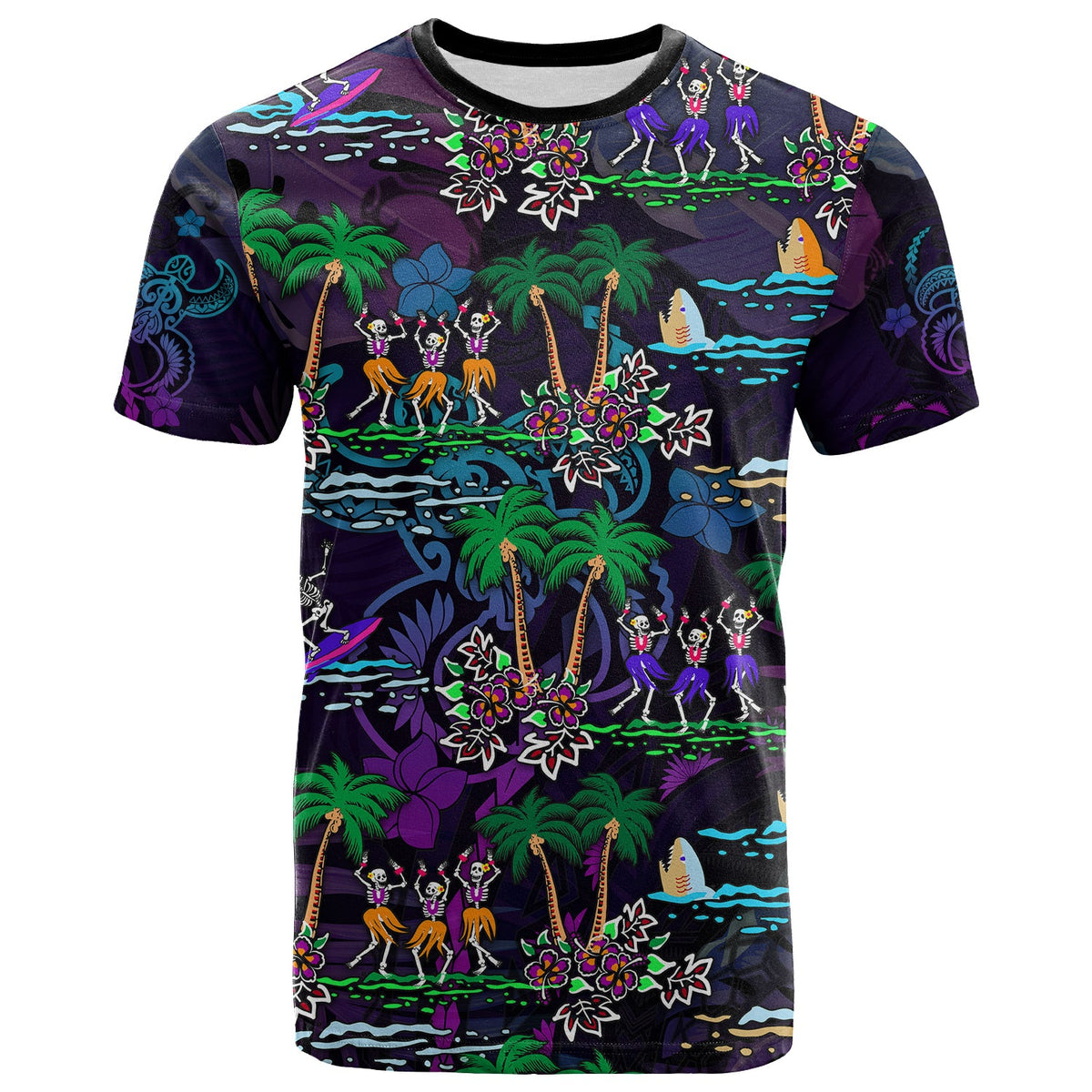Custom Hawaii Skeleton Dancing T Shirt Halloween Hawaiian Turtle LT13 - Polynesian Pride
