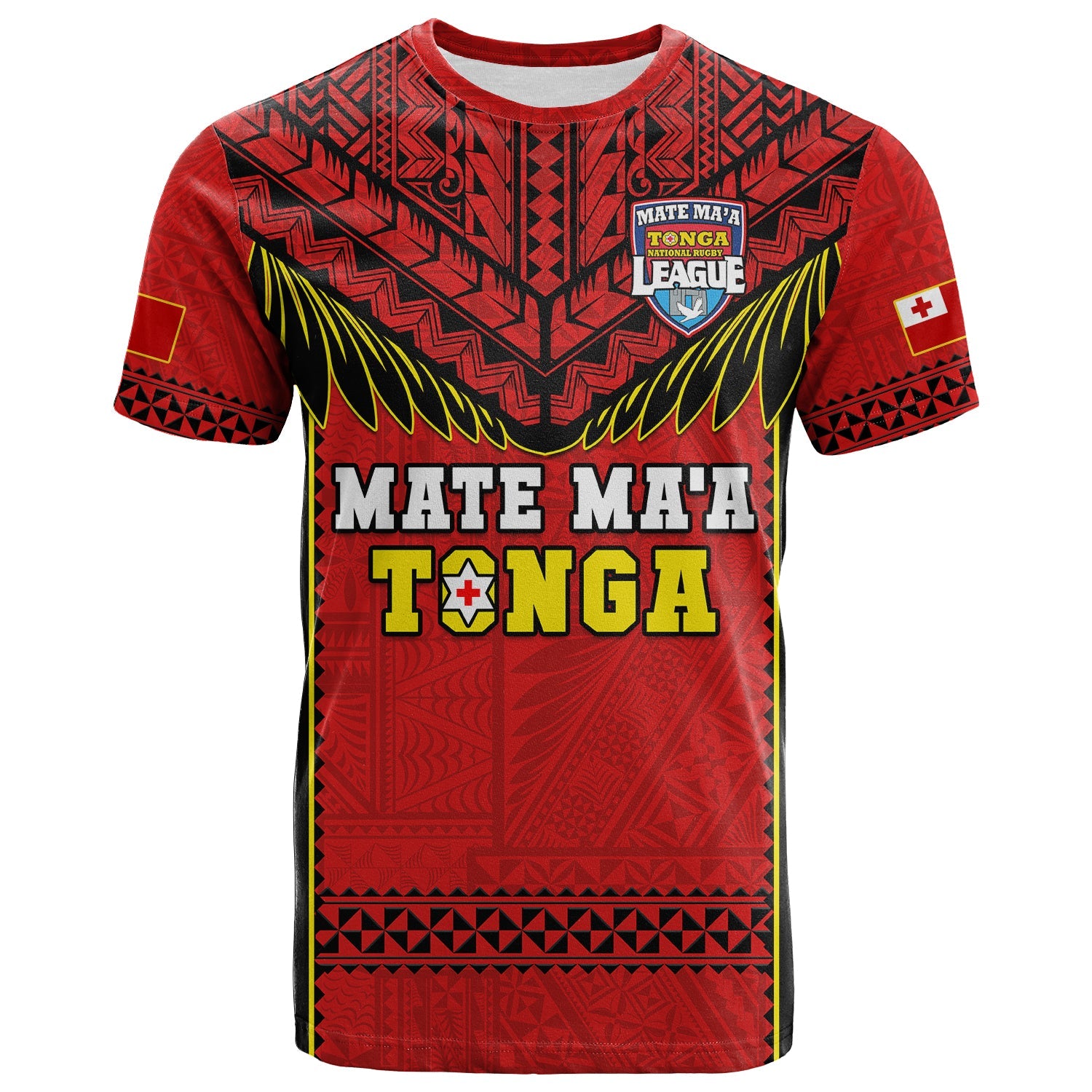 Tonga Rugby T Shirt Mate Maa Tonga Pacific Ngatu Black LT14 Red - Polynesian Pride