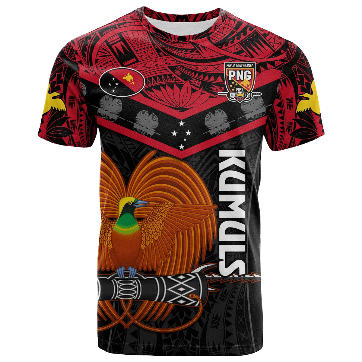 (Custom Text and Number) Papua New Guinea Rugby T Shirt PNG Kumuls Bird of Paradise Black LT14 - Polynesian Pride