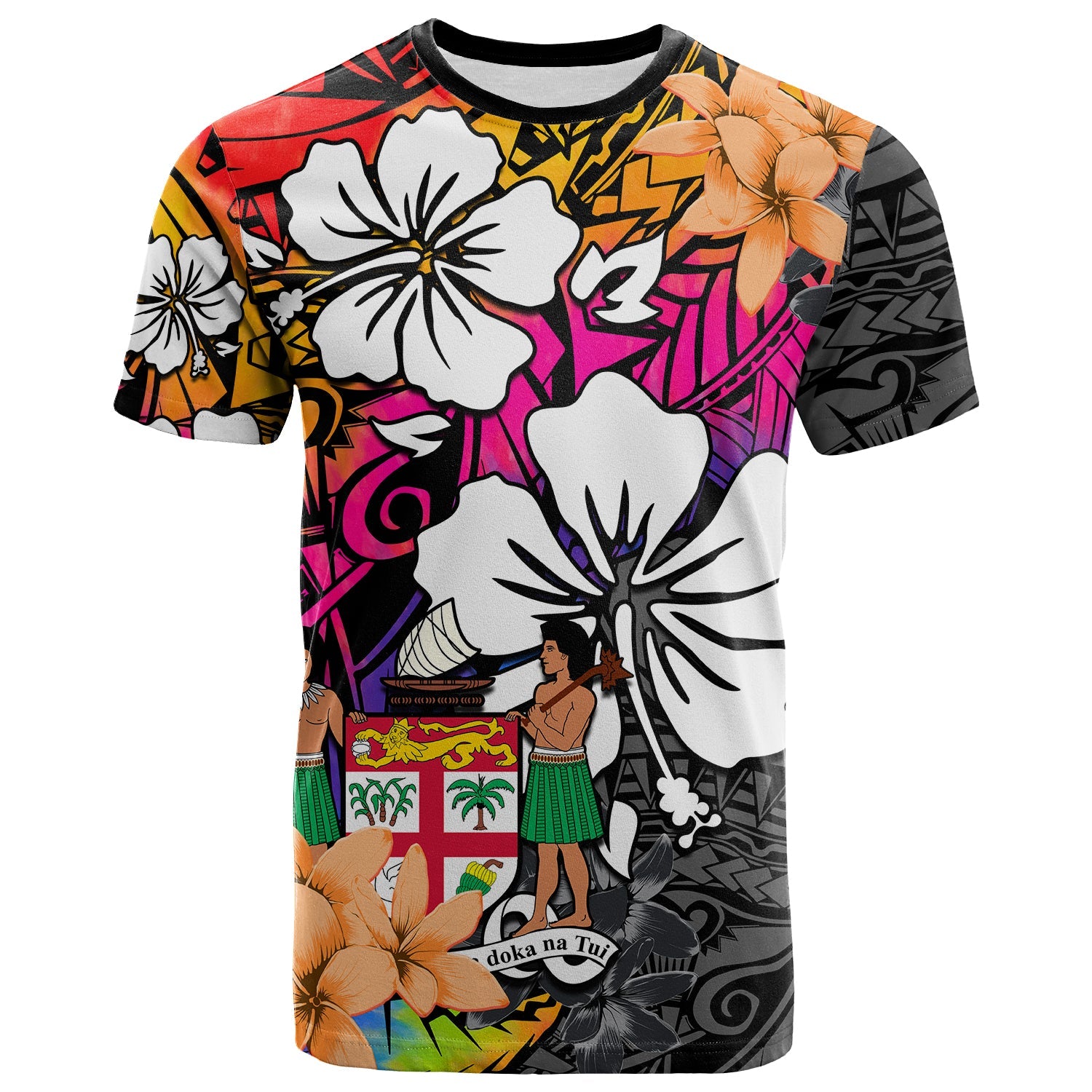 Fiji Tie Dye T Shirt Polynesian Tribal Creative Tropical Flowers LT13 Red - Polynesian Pride