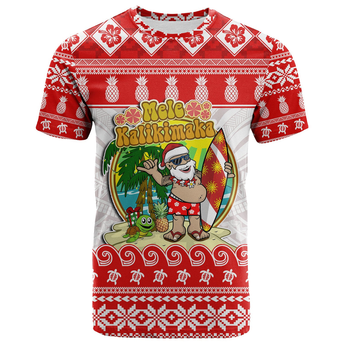 Custom Hawaii Christmas T Shirt Kanaka Polynesian Santa Claus Mele Kalikimaka LT14 - Polynesian Pride