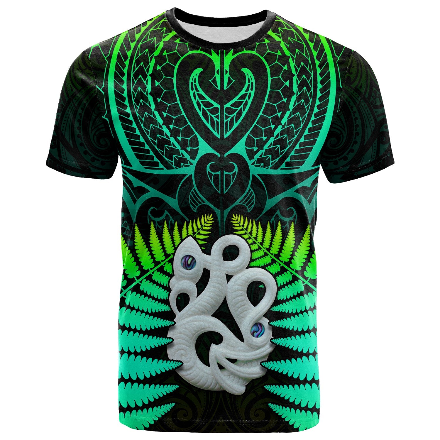 Aotearoa Fern T Shirt New Zealand Hei Tiki Green Style LT13 Green - Polynesian Pride