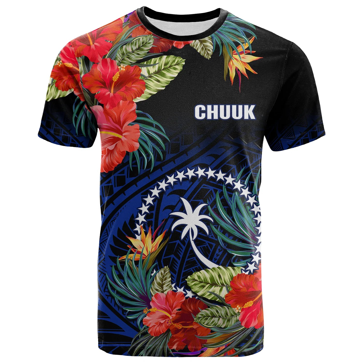Chuuk State T Shirt FSM Hibiscus Flowers Mix Polynesian LT14 Blue - Polynesian Pride