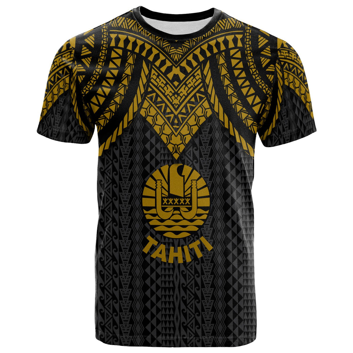 Tahiti T Shirt Polynesian Armor Style Gold Unisex Art - Polynesian Pride