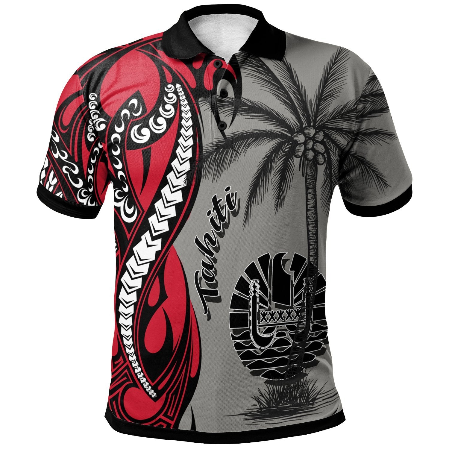 Tahiti Polo Shirt Classical Coconut Tree Unisex Gray - Polynesian Pride