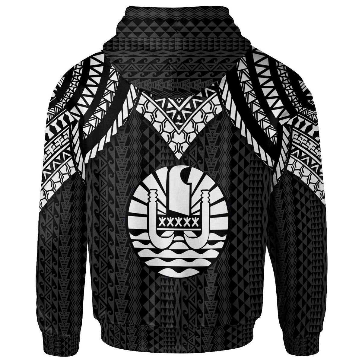 Tahiti Zip up Hoodie Polynesian Armor Style Black - Polynesian Pride