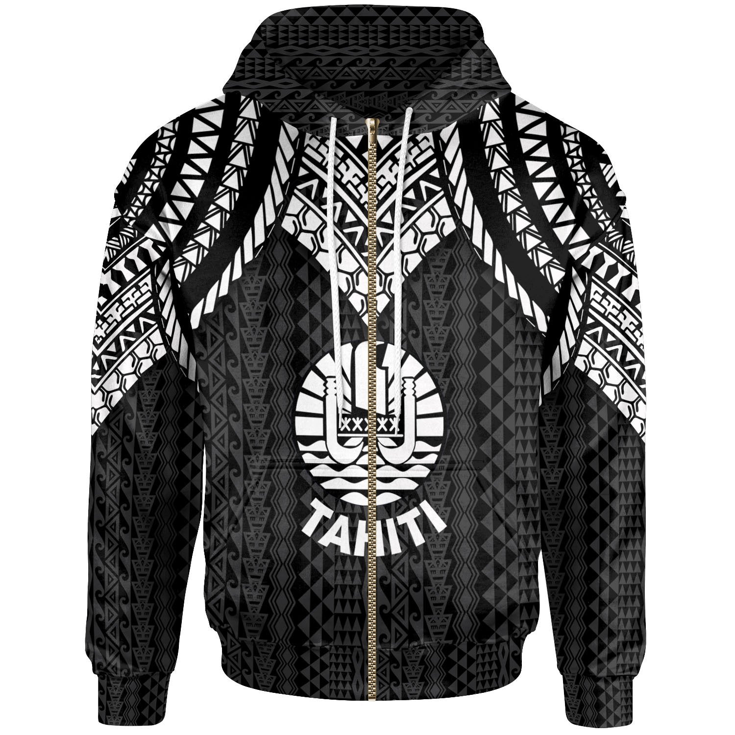 Tahiti Zip up Hoodie Polynesian Armor Style Black Unisex Black - Polynesian Pride