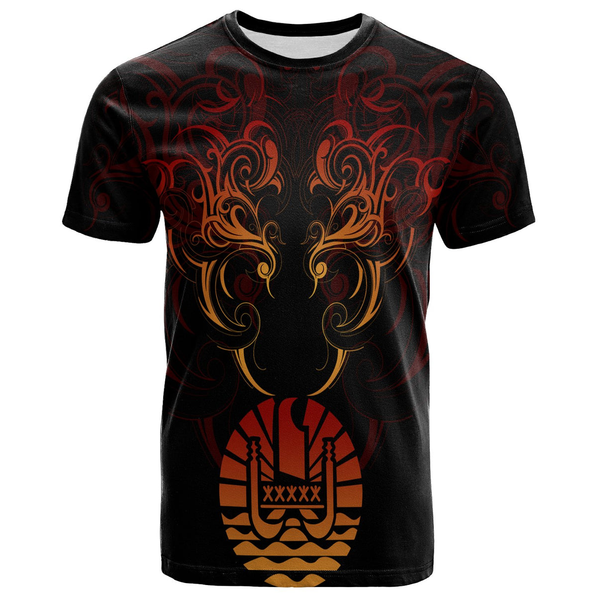 Tahiti T Shirt Coat of Arms With Tribal Pattern Unisex Red - Polynesian Pride