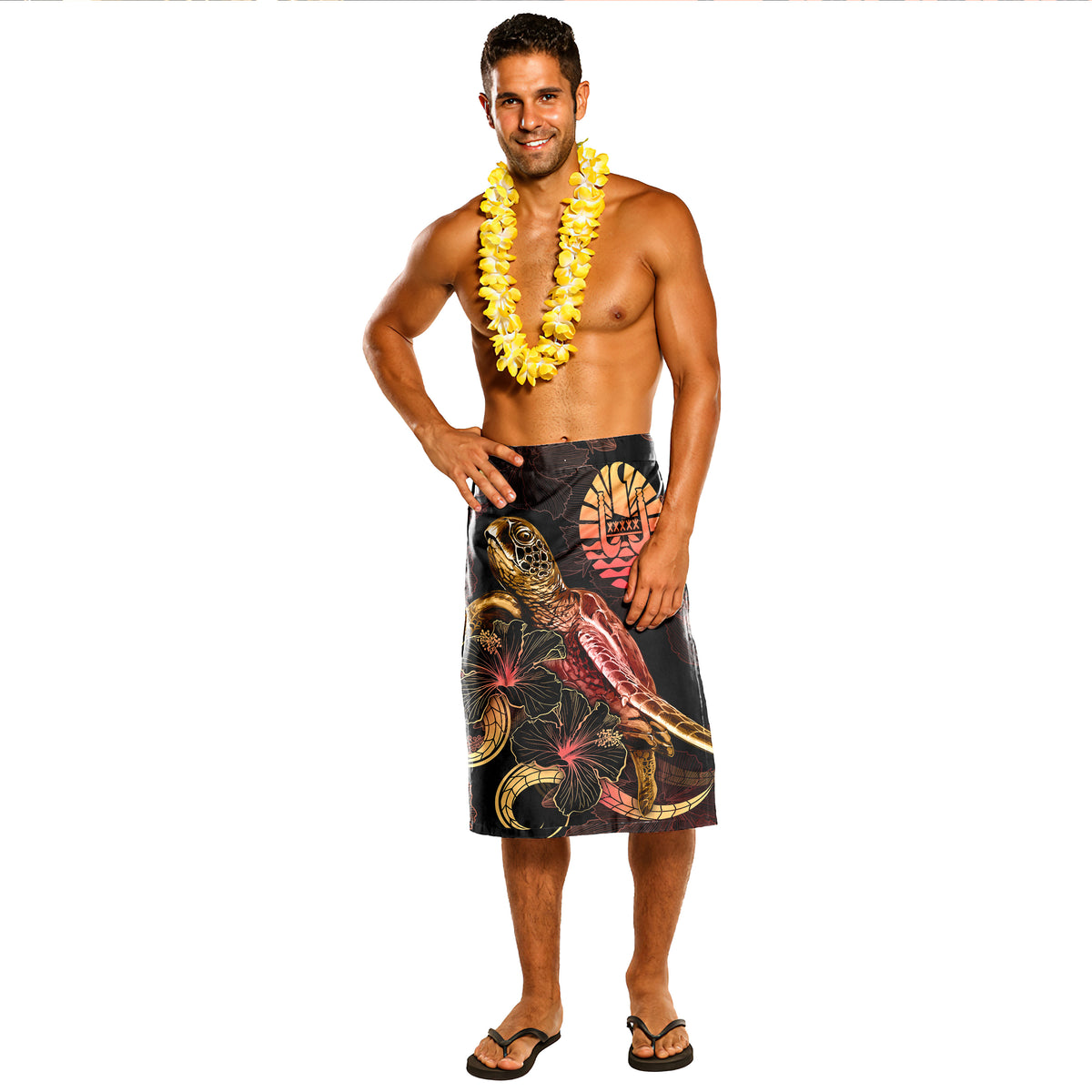 Tahiti Lavalava - Custom Tahiti Coat Of Arms With Turtle Blooming Hibiscus Gold One Size Gold - Polynesian Pride