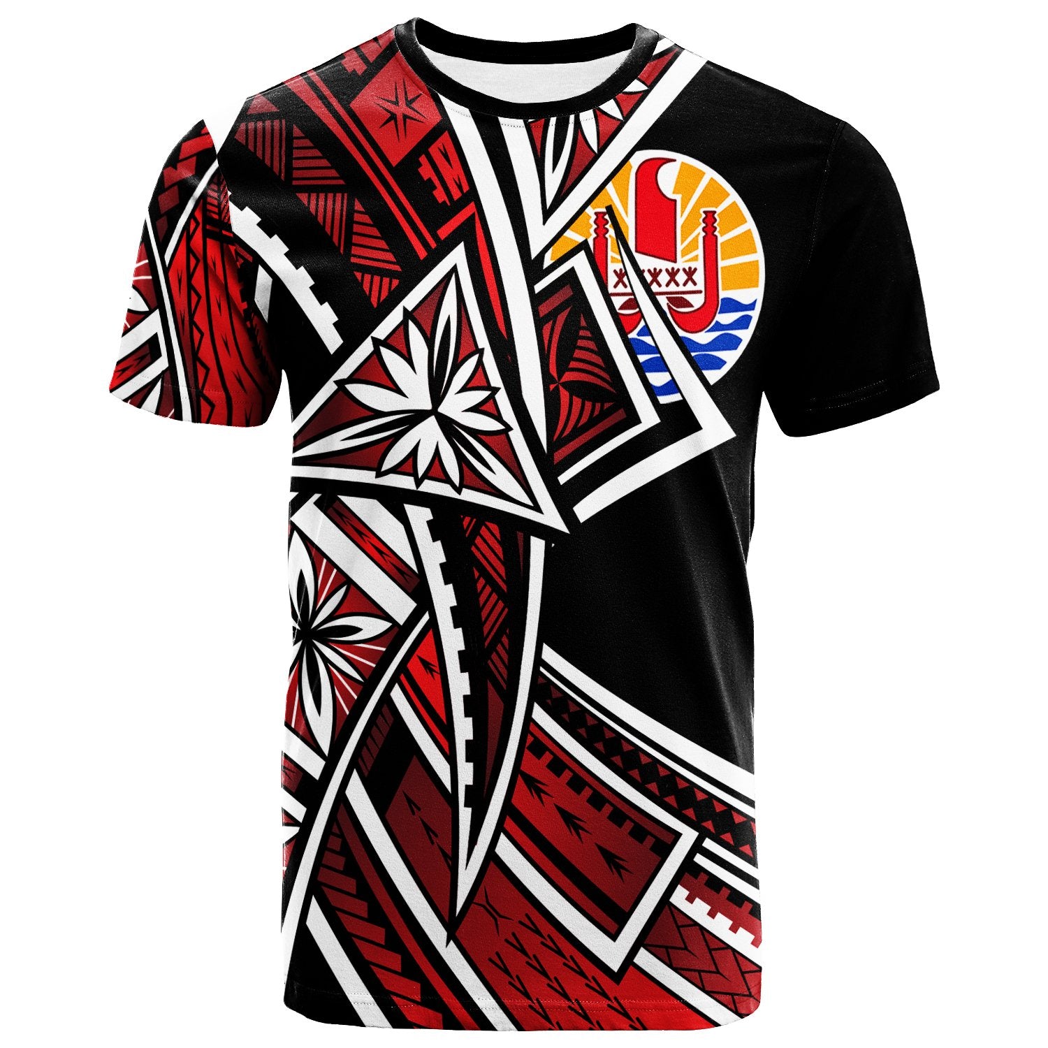 Tahiti T Shirt Tribal Flower Special Pattern Red Color Unisex Red - Polynesian Pride