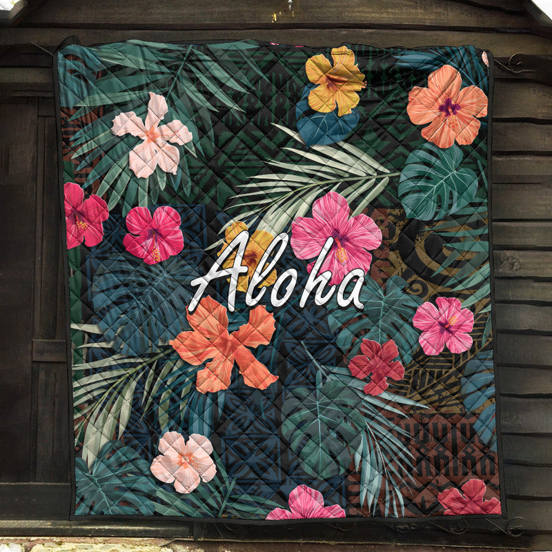 Hawaii Premium Quilt Tribal Elements And Hibiscus Version LT9 - Polynesian Pride