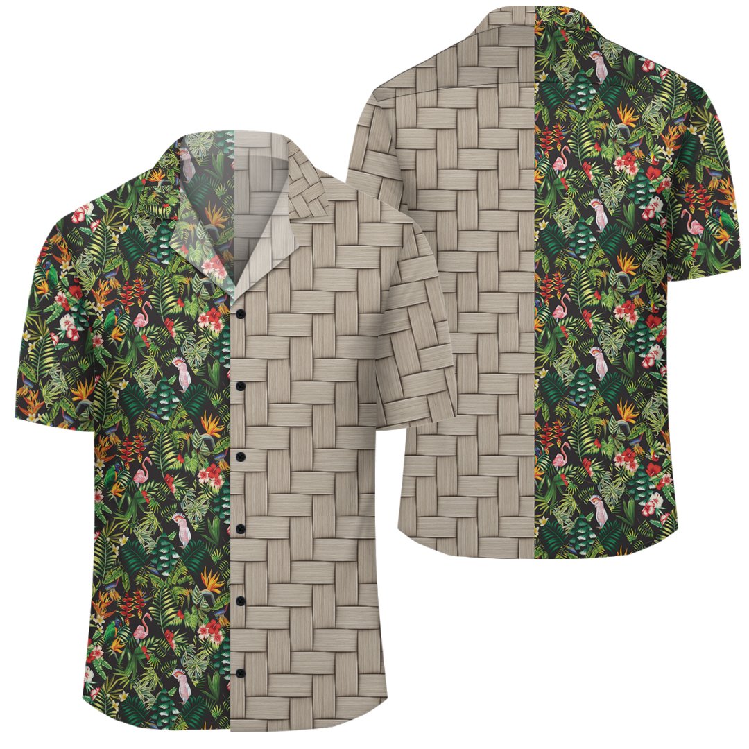 Tropical Flamingo Hibiscus Lauhala Moiety Hawaiian Shirt Unisex Art - Polynesian Pride