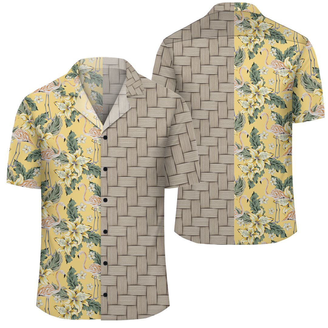Tropical Flamingo Yellow Lauhala Moiety Hawaiian Shirt Unisex Art - Polynesian Pride