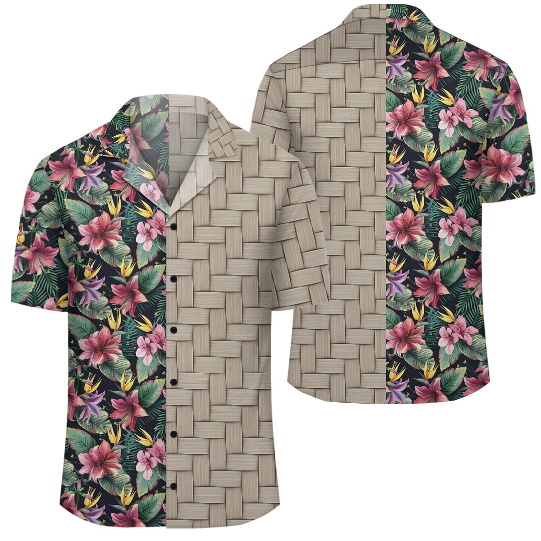 Tropical Flowers Palm And Leaves Lauhala Moiety Hawaiian Shirt Unisex Art - Polynesian Pride