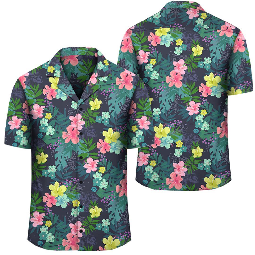 Tropical Hibiscus Hawaiian Shirt Unisex Black - Polynesian Pride