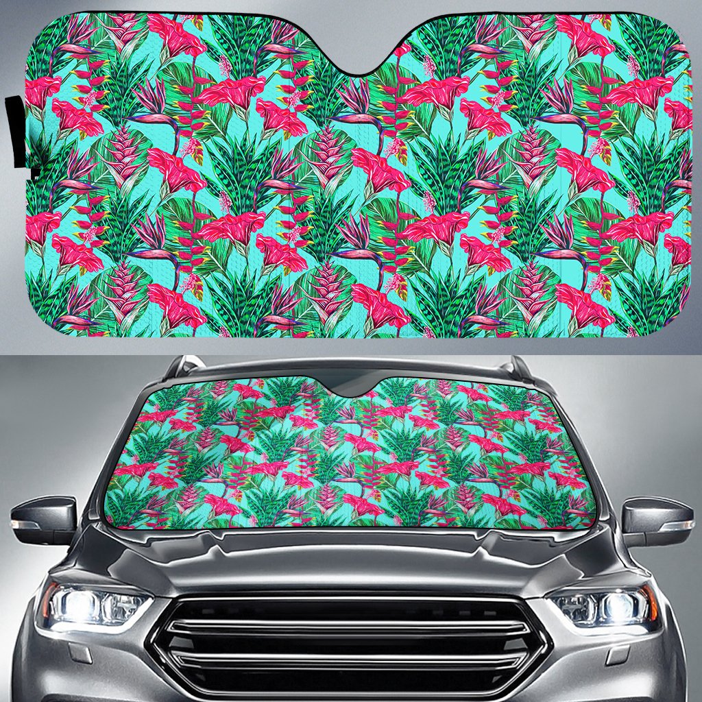 Tropical Strelitzia Blue Hawaii Car Sun Shade Auto Sun Shade Universal Fit Blue - Polynesian Pride