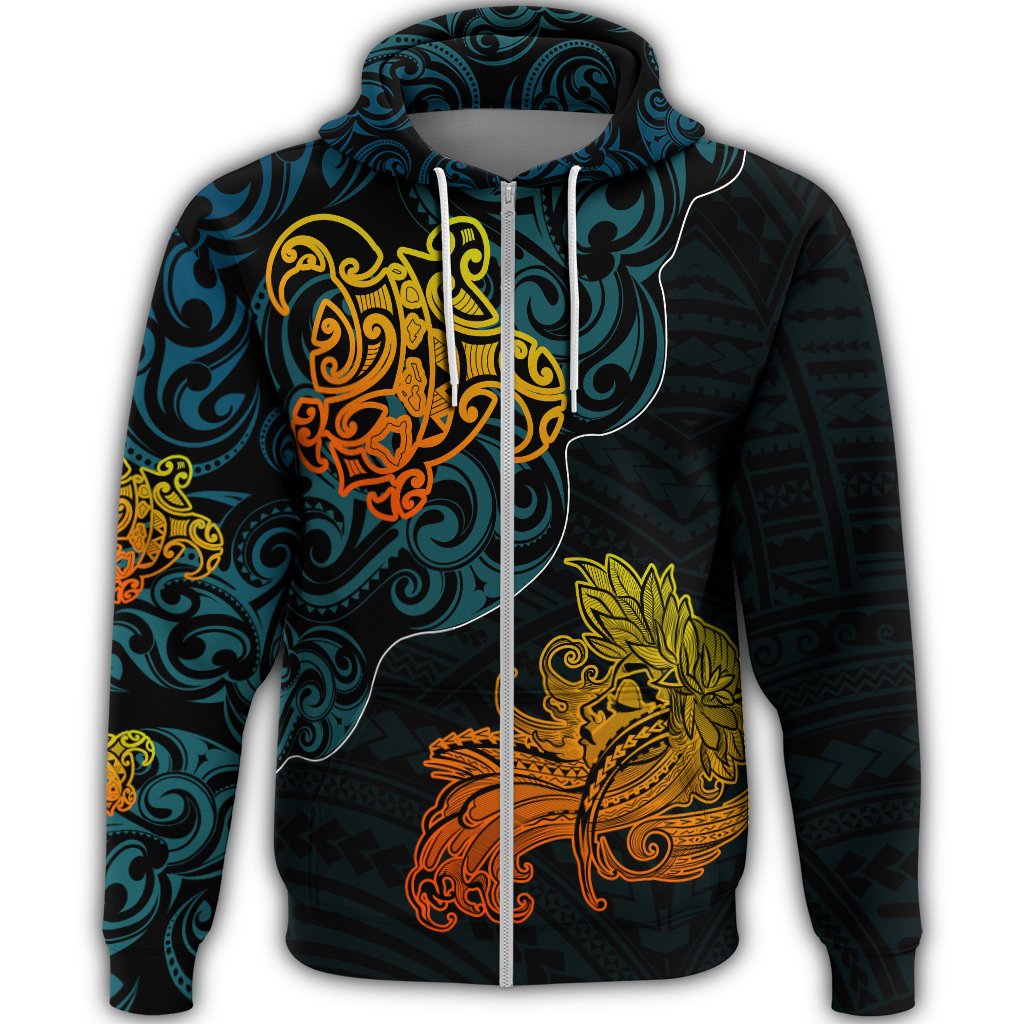Hawaiian Polynesian Hula Girl and Turtle Zipper Hoodie The Wave Style - Polynesian Pride