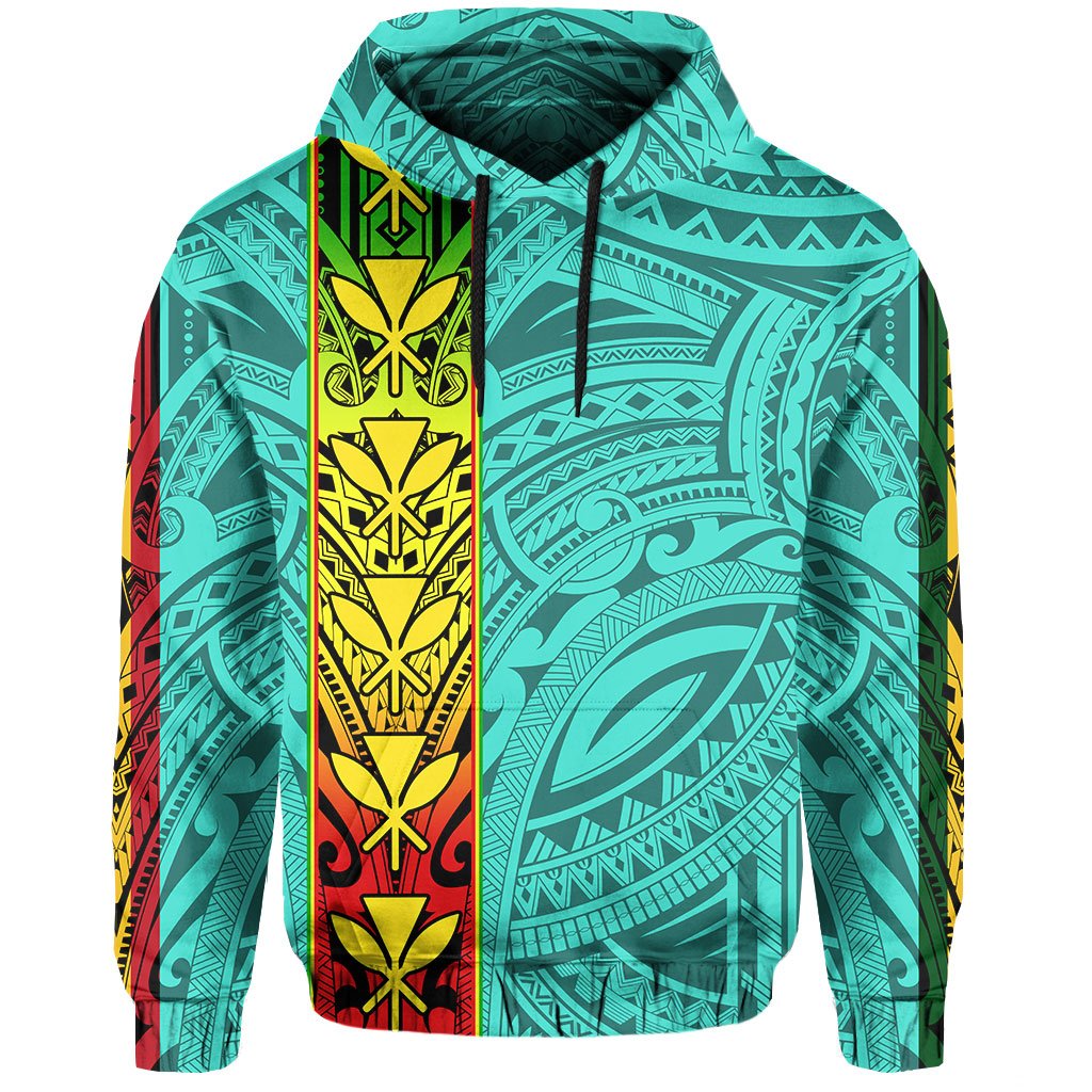 Polynesian Kanaka Flag Kanaka Maoli Hawaii Hoodie Turquoise - Polynesian Pride
