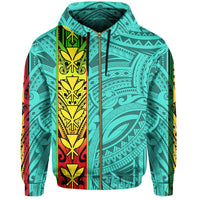 Polynesian Kanaka Flag Kanaka Maoli Hawaii Zip Hoodie Turquoise - Polynesian Pride