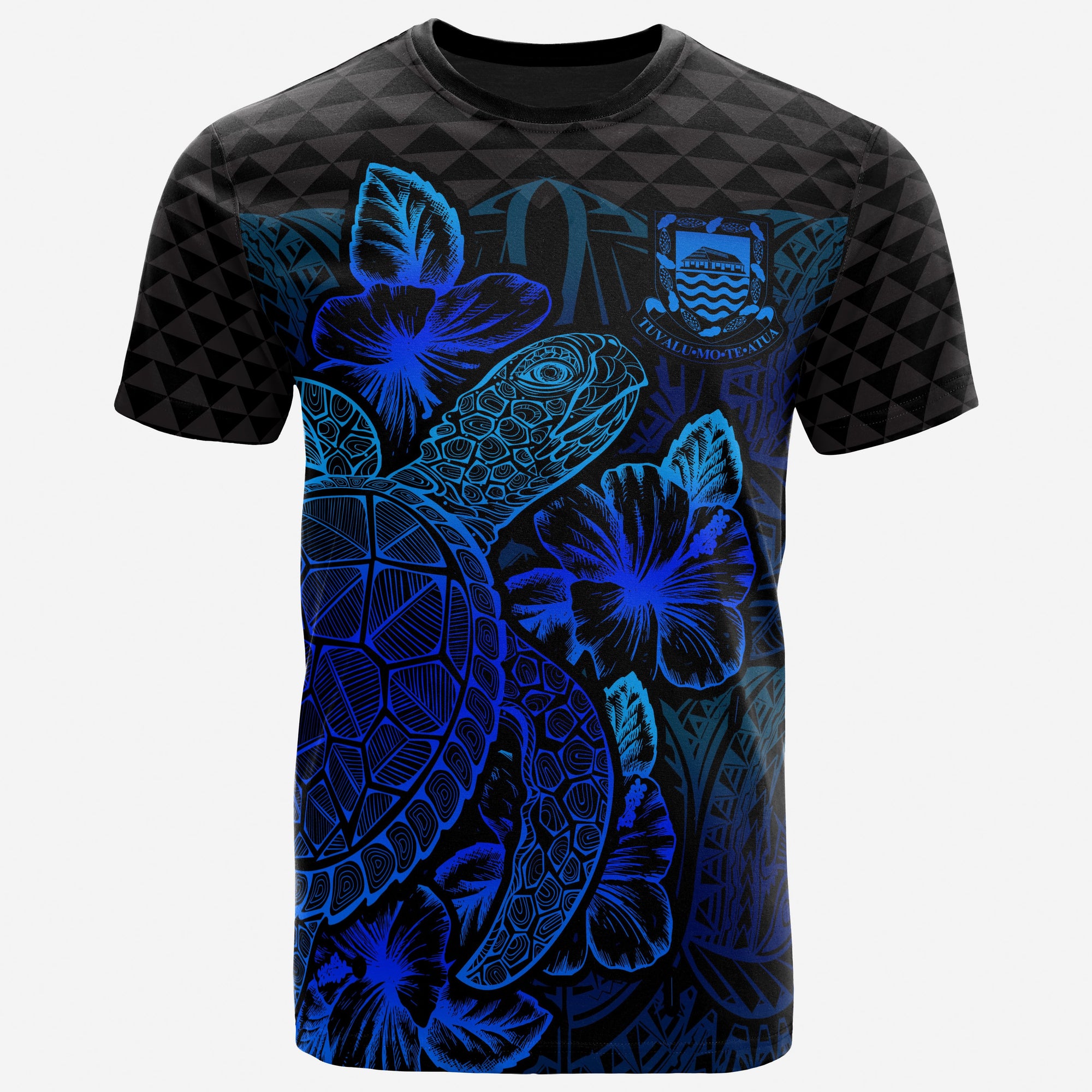 Tuvalu T Shirt Tuvaluan Coat of Arms Turtle Hibiscus Blue Unisex Blue - Polynesian Pride