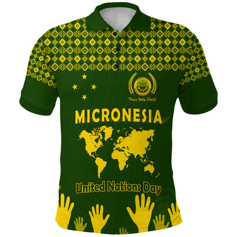 Federated States of Micronesia United Nations Day Polo Shirt Green Simple World Map Version LT9 Adult Green - Polynesian Pride