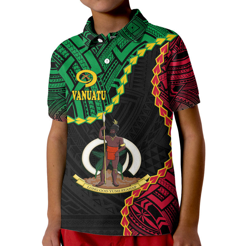Custom Vanuatu Polo Shirt Basic Coat Of Arms LT9 Kid Black - Polynesian Pride