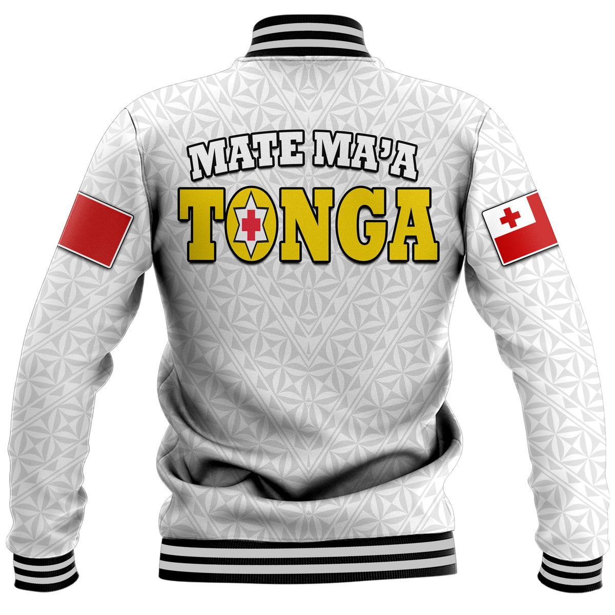 Mate Ma'a Tonga Rugby Baseball Jacket Tongan Kupesi White Style LT9 - Polynesian Pride