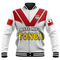 Mate Ma'a Tonga Rugby Baseball Jacket Tongan Kupesi White Style LT9 - Polynesian Pride