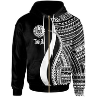 Tahiti Zip up Hoodie White Tentacle Tribal Pattern Unisex White - Polynesian Pride