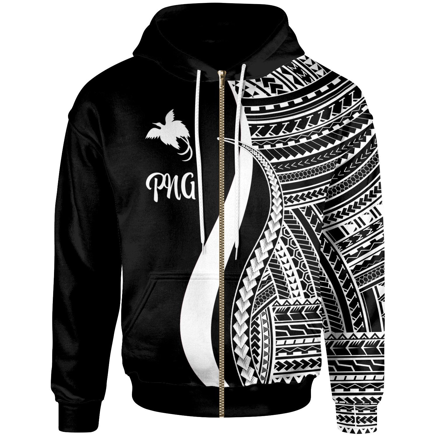 Papua New Guinea Zip up Hoodie White Tentacle Tribal Pattern Unisex White - Polynesian Pride