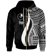 Yap Zip up Hoodie White Tentacle Tribal Pattern Unisex White - Polynesian Pride
