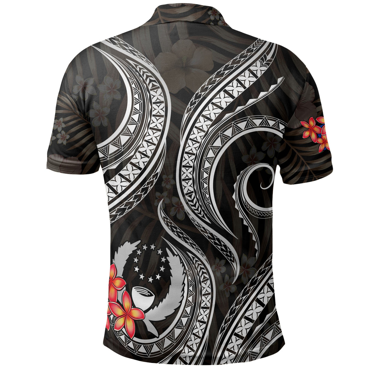 Pohnpei Micronesian Polo Shirt Black Plumeria - Polynesian Pride