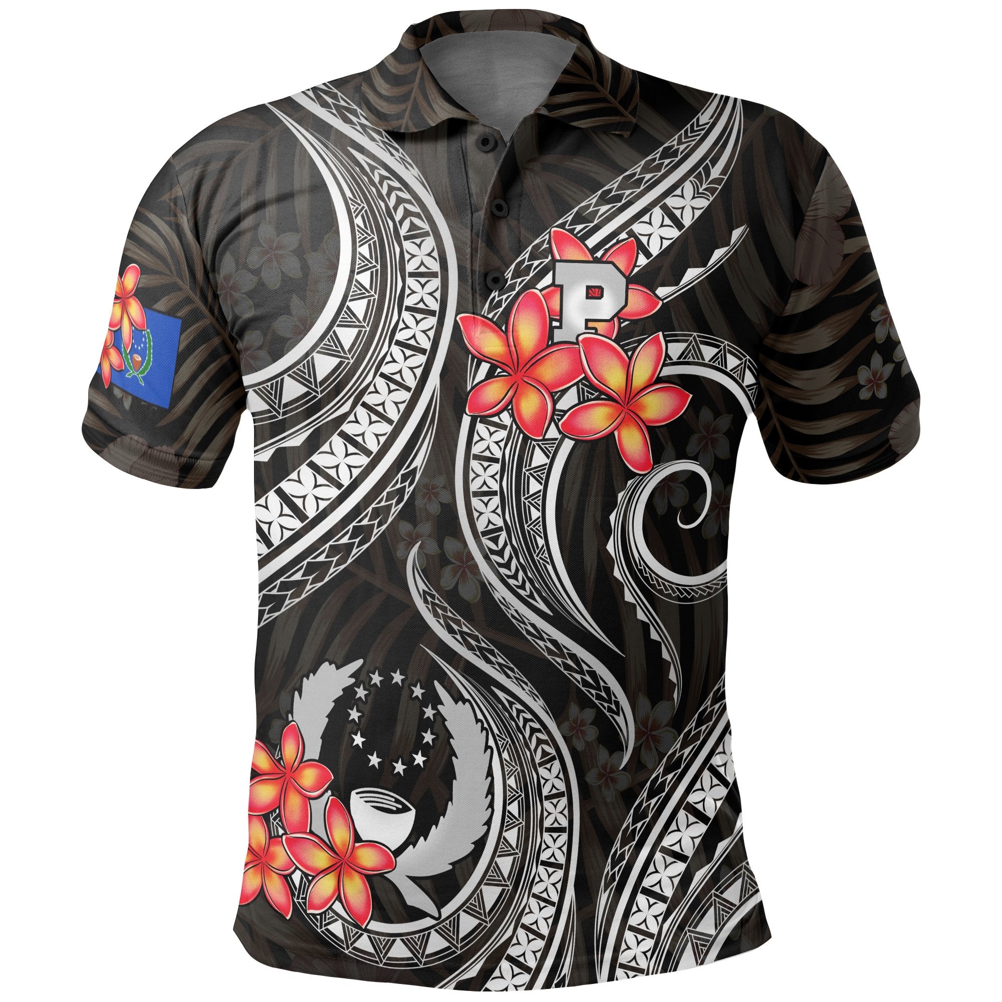 Pohnpei Micronesian Polo Shirt Black Plumeria Unisex BLACK - Polynesian Pride
