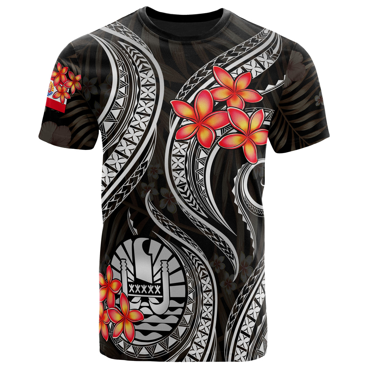 Tahiti Polynesian T Shirt Black Plumeria Unisex BLACK - Polynesian Pride