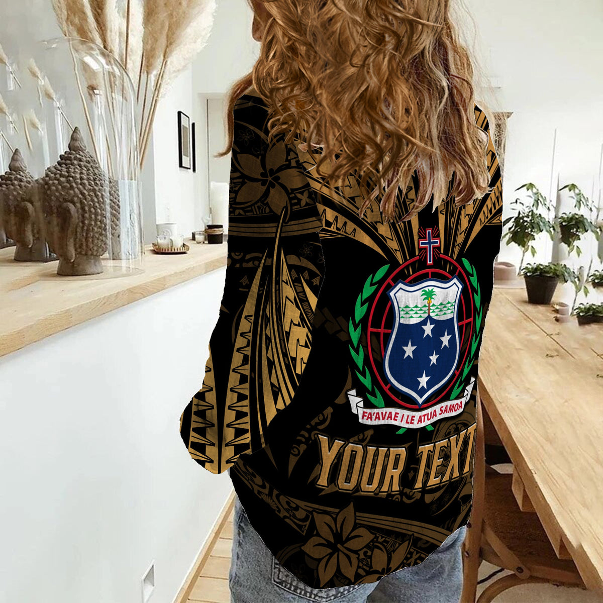 (Custom Personalised) Samoa Tatau Women Casual Shirt Gold Polynesian Ula Nifo LT13 - Polynesian Pride