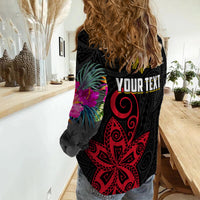 (Custom Personalised) Philippines Women Casual Shirt Sun Filipino Polynesian mix Flowers Black Vibe LT13 - Polynesian Pride