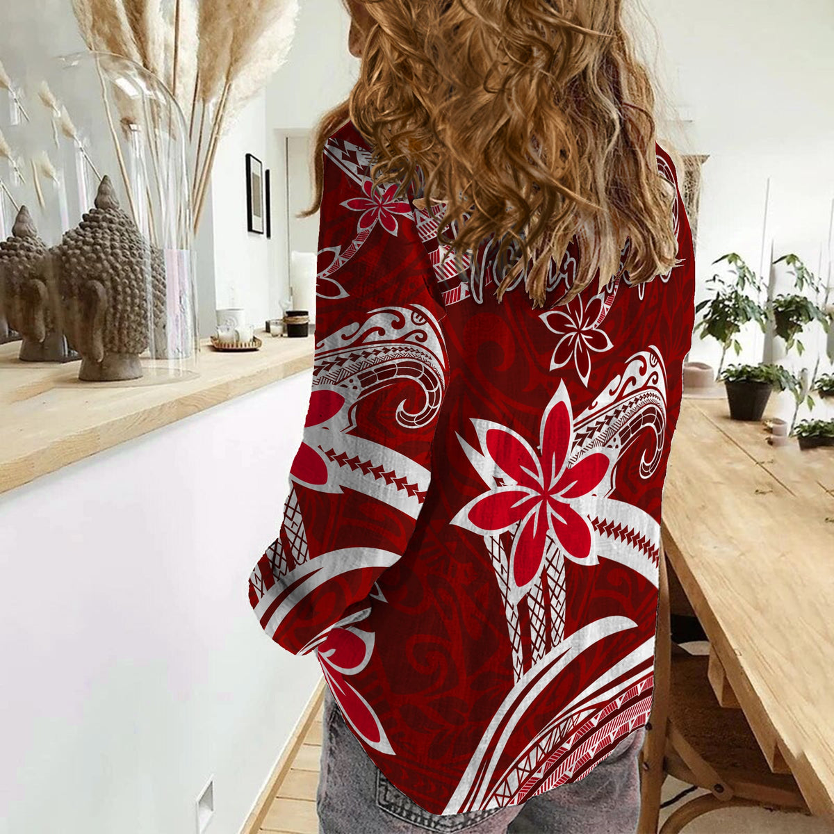 (Custom Personalised) Hawaii Flowers Wave Women Casual Shirt Kanaka Maoli Red Polynesian LT13 - Polynesian Pride