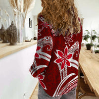 (Custom Personalised) Hawaii Flowers Wave Women Casual Shirt Kanaka Maoli Red Polynesian LT13 - Polynesian Pride