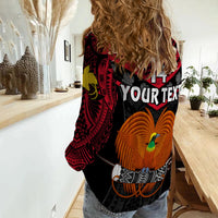 (Custom Text And Number) Papua New Guinea Rugby Women Casual Shirt PNG Kumuls Bird Of Paradise Black LT14 - Polynesian Pride